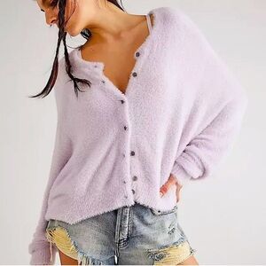 Free People Wyatt Cardigan Fuzzy Button Front Slouchy Dolman Lilac S